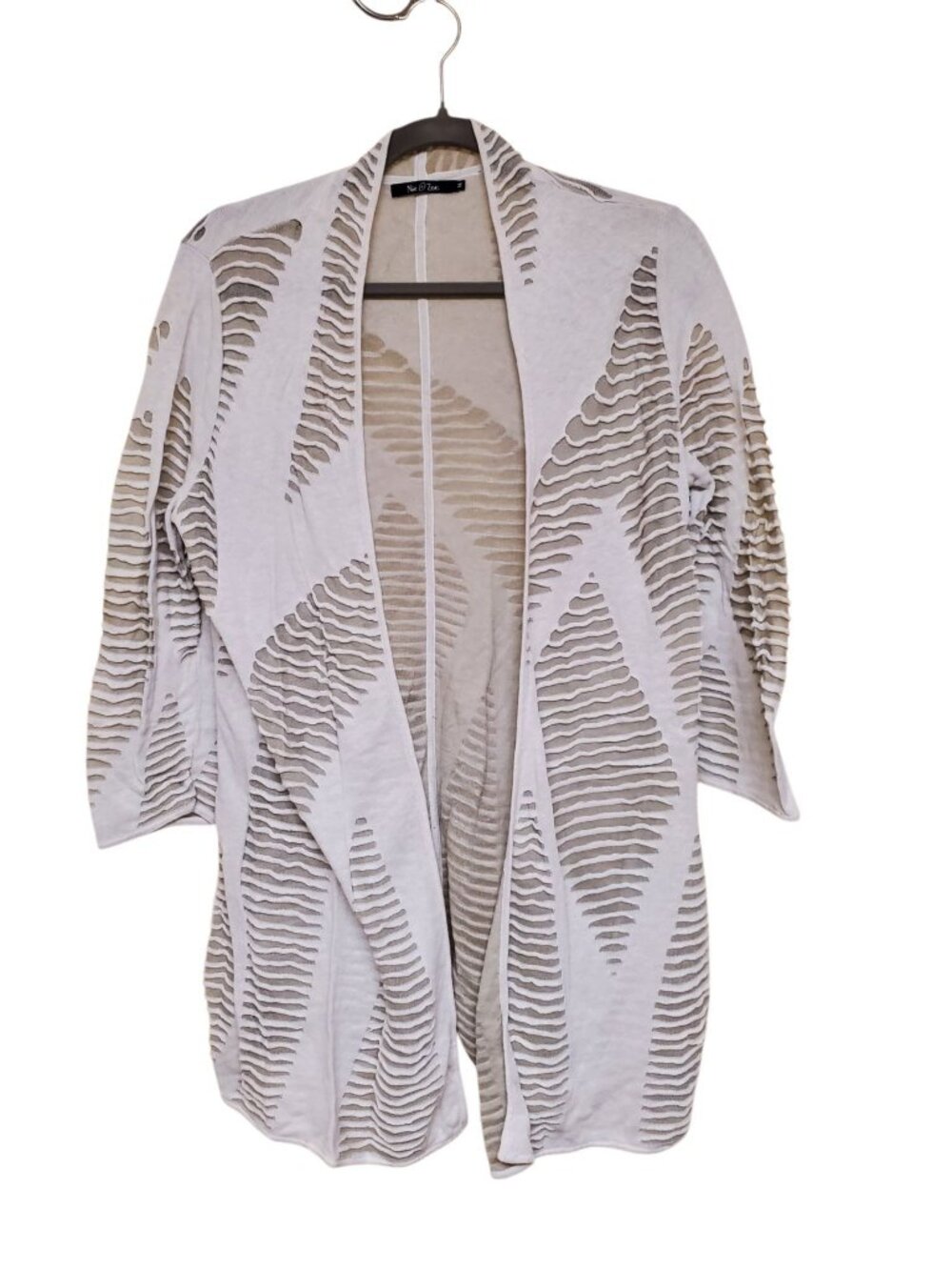 Nic + Zoe Women's White Cream Semi Sheer Cut Out‎ Knit 3/4 Sleeve Cardigan M